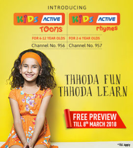 Dish TV- Get Kids Active Toons and Kids Active Rhymes Channel for Free till  8 March 2018