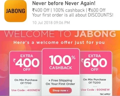 jabong new user offer