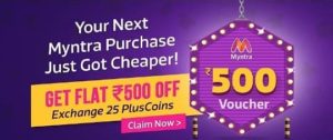 Flipkart Plus Rs 500 Myntra Voucher using 25 Coins