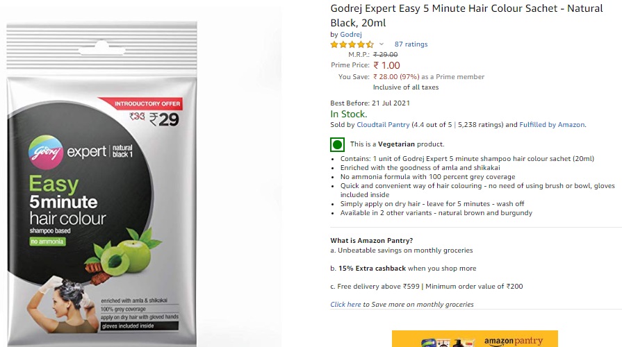Amazon Pantry- Buy Godrej Expert Easy 5 Minute Hair Colour