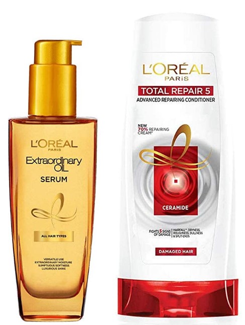 Amazon - Buy L'Oreal Paris Extraordinary Oil Hair Serum for Women and Men,  100 ml and L'Oreal Paris Total Repair 5 Conditioner, 175ml at 