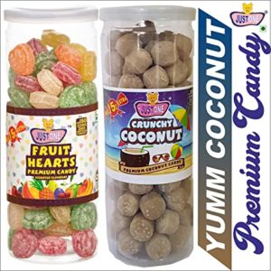 JUSTONE Fruit Hearts Crunchy Coconut Premium Candy Rs 126 amazon dealnloot