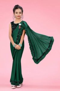 KidsSaree Solid Fashion Lycra Blend Saree Green Rs 99 flipkart dealnloot