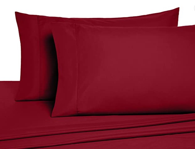 AmazonBasics Microfiber Sheet Set - (Includes 1 bedsheet, 1 Fitted Sheet with Elastic, 2 Pillow Covers) King, Burgundy