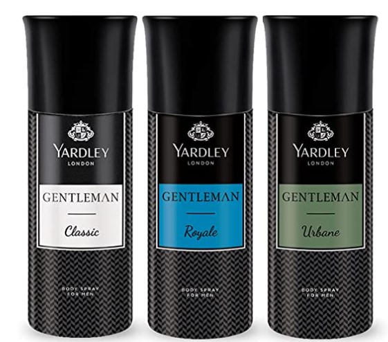 Yardley London Gentleman Range Deo Body Spray Tripack (Classic + Urbane + Royale) for Men, 150ml Each - Pack of 3