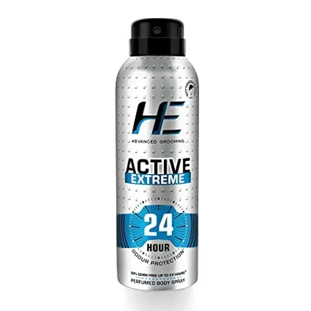 HE Active Extreme Perfumed Body Spray 150ml for Today s Active Men 24 Hour Odor Protection 99 Germ Free up to 24 hours
