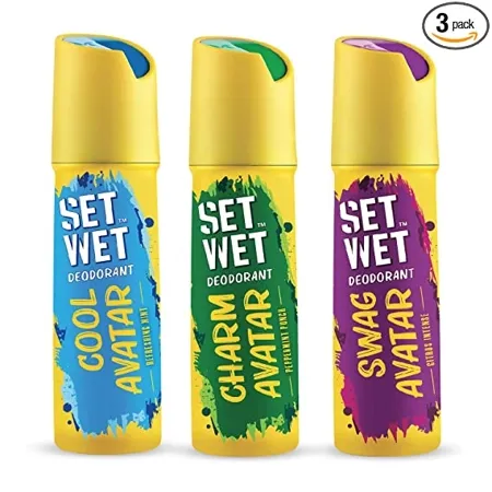 Set Wet Deodorant Spray Perfume for Men 150ml Cool Charm and Swag Avatar Pack of 3 