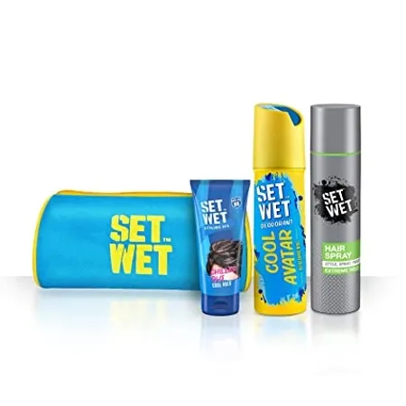 Set Wet Styling Kit Cool Hold Gel For Men 100ml Extreme Hold Hair Spray For Men 200ml Cool Avatar Deodorant Perfume For Men 150ml