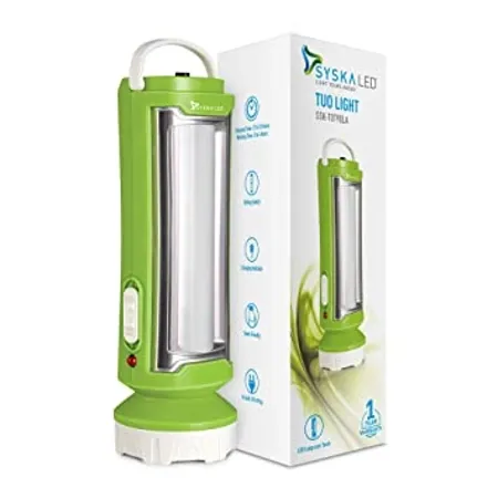 Syska T0790LA Tuo Portable Rechargeable Led Lamp Cum Torch with Upto 4hrs Backup (Green White)