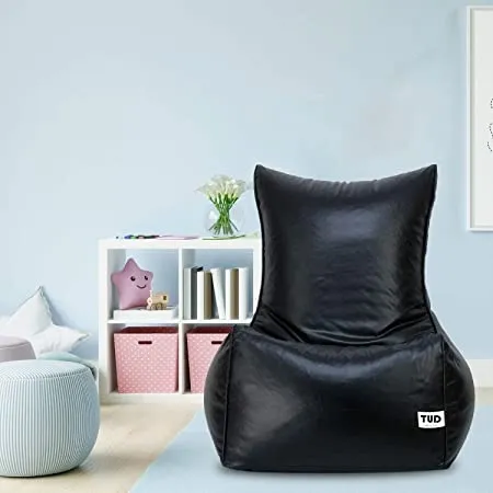 TUD Faux Leather Chair Style Bean Bag Filled with Beans Black Standard XXXL TUDCHXXXLF BL 