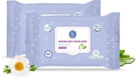 The Moms Co Natural Baby 99 Water Wipes l Prevents Rashes l Soothe Skin l Aloe Vera Calendula l 72 wipes l Pack of 2 144 Wipes 