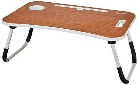 Amazon Basics Multipurpose Foldable Laptop Table with Cup Holder Brown