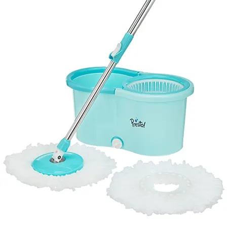 Amazon Brand Presto Spin Mop with Plastic Bucket Set Blue