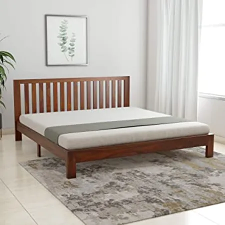 Amazon Brand Solimo Petra Solid Sheesham Wood King Bed Teak Finish 