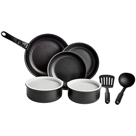 AmazonBasics Cookware Set with Lids and Removable Handle 10 Piece Without Induction Base 