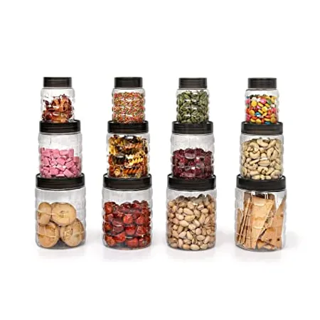 Cello Checkers Plastic PET Canister Set 12 Pieces Clear Capacity 4 300ml 4 650ml 4 1200ml