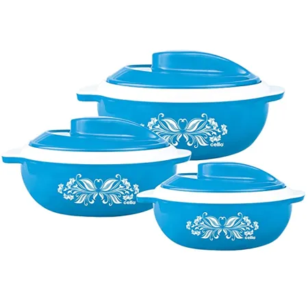 Cello Hot Serve Plastic Casserole Set Blue 500ml 850ml 1500ml 3 Pieces