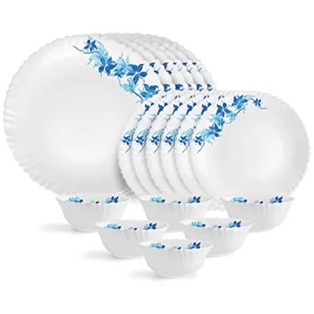 Cello Opalware Dazzle Blue Swirl Dinner Set 18Pcs White