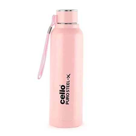 Cello Puro Steel X Benz Stainless Steel Water Bottle with Inner Steel and Outer Plastic 900 ml Pink 