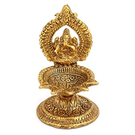 Collectible India Ganesha Diya Oil Lamp Hand Craved Diya for Puja Diwali Home Temple Articles Decoration Gifts Size 4 5 x 2 5 Inches 