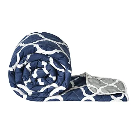 Divine Casa Microfibre All Weather Abstract Printed Reversible Single Bed Comforter Blanket Light Weight Quilt Duvet Navy Blue White