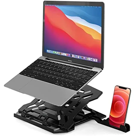 Gizga Essentials 2 in 1 Laptop Stand Mobile Stand 12 to15 6 Laptops Ergonomic Design 8 Adjustable Angles Heat Dissipation Anti Slip Base Portable and Lightweight Laptops MacBook Black