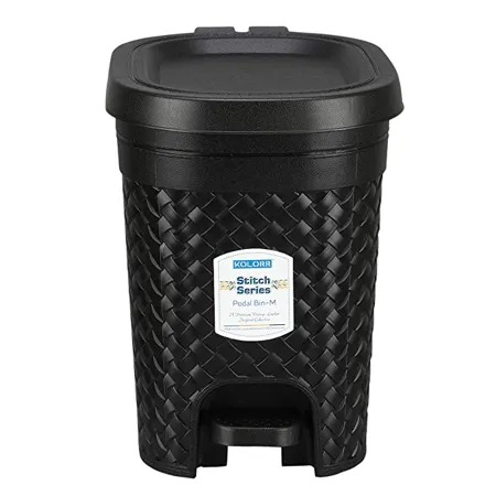 Kolorr Stitch 7L Plastic Pedal Modern Design Waste Bin Black 