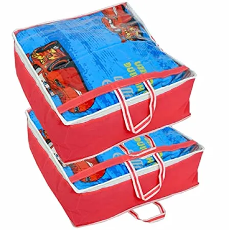 Kuber Industries 2 Piece Non Woven Blanket Organiser Pink KI37330 