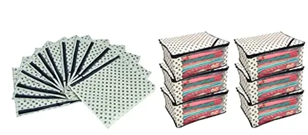 Kuber Industries Cotton 6 Piece Combo Saree Cover and 12 Piece Single Saree Cover Cream
