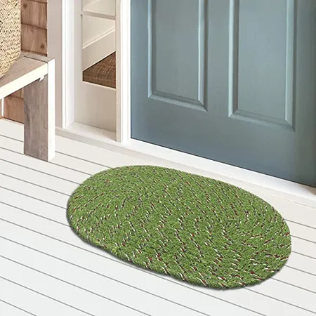 Kuber Industries Cotton Oval Door Mat for Porch Kitchen Bathroom Laundry Room Green 54KM3952