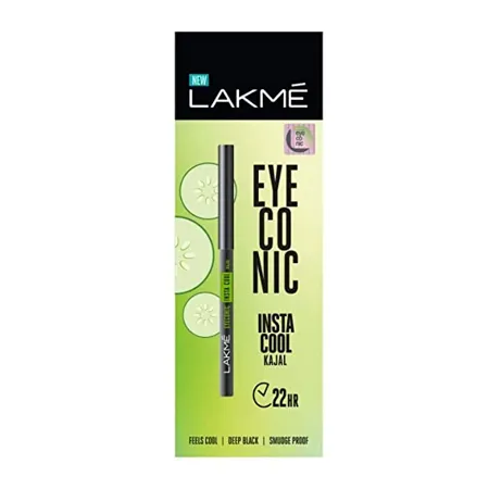 Lakme Eyeconic Insta Cool Kajal Black Cooling Kohl Liner with Cucumber Twist Up Pencil Waterproof Smudge Proof Long Lasting Eye Makeup 0 35 g