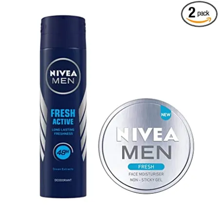 NIVEA Deodorant Fresh Active for Men 150ml and Fresh Face Moisturizer Gel for Men 75ml