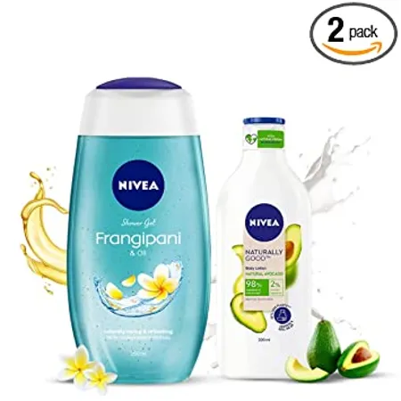 NIVEA Frangipani and Oil Shower Gel 250ml and NIVEA Naturally Good Natural Avocado Body Lotion 200 ml