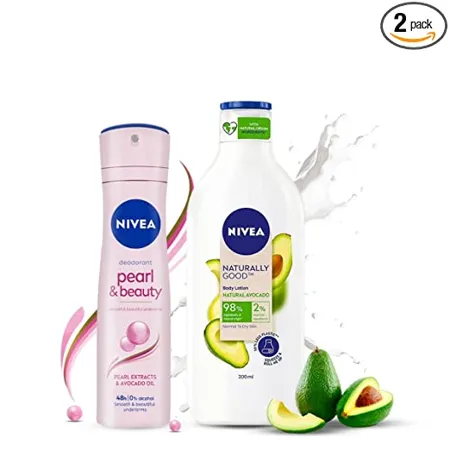 NIVEA Pearl and Beauty Deodorant 48Hours 150ml and NIVEA Naturally Good Natural Avocado Body Lotion 200 ml