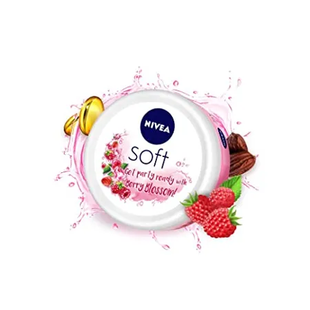 NIVEA Soft Berry Blossom Light Moisturizer for Face Hand Body Instant Hydration Non Greasy Cream with Vitamin E Jojoba Oil 200 ml