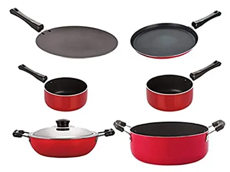 Nirlon Gas Compatible Non Stick Non Induction Aluminium Cookware Set of 6 Pieces CT12 DKDB SPM SPB Cass20 FT12 