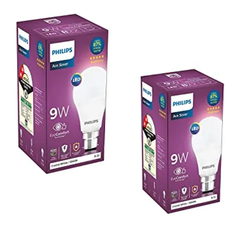 Philips Ace Saver 9 Watt LED Bulb Base B22 Cool Day Light Pack of 2