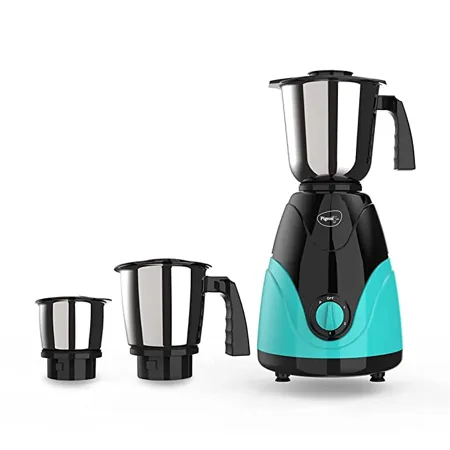 Pigeon Zest Mixer Grinder 3 Speed Control 750 Watt Powerful Copper Motor with 3 Stainless Steel Jars for Dry Grinding Wet Grinding and Making Chutney and 3 Polycarbonate lids Blue