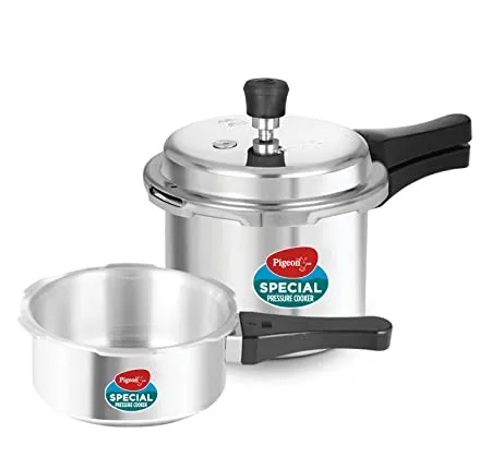 Pigeon by Stovekraft 12708 Aluminium Pressure Cooker Combo Outer Lid Without Induction Base 2 litre and 3 litre Silver 