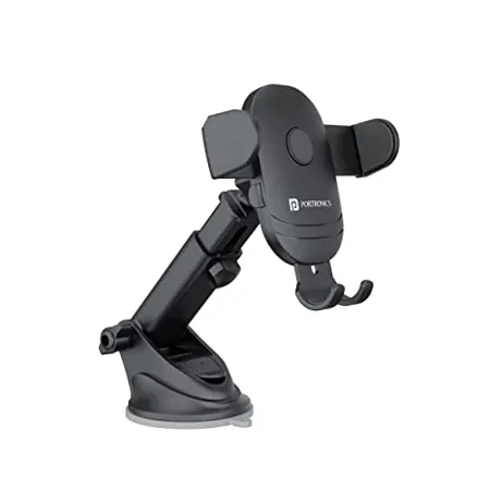 Portronics Clamp M2 Adjustable Car Mobile Phone Holder Stand 360 Rotational Strong Suction Cup Compatible with 4 to 6 inch Devices Black 