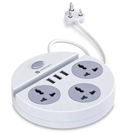 Portronics Power Plate 5 1500W Power Converter with USB Charger Mobile Holder 3AC Socket 3USB Ports I 1 5 m Cord Length White 