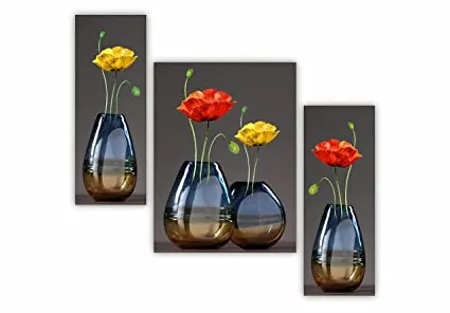 SAF 6 mm MDF UV Textured Multi Effect Floral Paintings Frame SANFJM32427 Multicolour 12 Inch x 18 Inch Set of 3