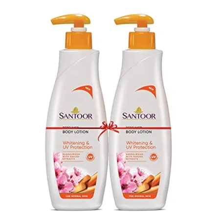 SANTOOR Perfumed Body Lotion for Whitening UV Protection with Sandalwood Sakura Extracts 250 ml Pack of 2