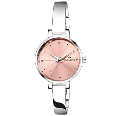 SWISSTONE Analogue Women s Watch Pink Dial SIlver Colored Strap 