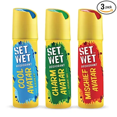 Set Wet Deodorant Spray Perfume Cool Charm Mischief Avatar for men 150ml Pack of 3 