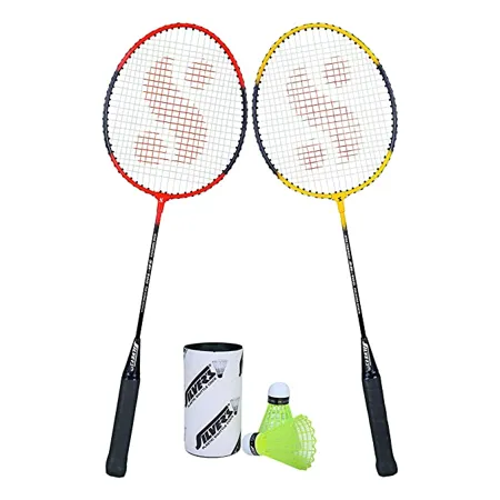 Silver s SB 100 Combo 5 2 Badminton Rackets 2 Pcs Plastic Shuttle Red Yellow