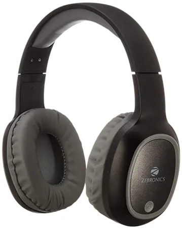 ZEBRONICS Zeb Thunder Bluetooth Wireless Over Ear Headphone FM mSD 9 hrs Playback with Mic Black 