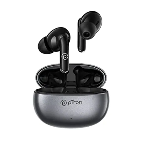 pTron Bassbuds Eon Truly Wireless in Ear Earbuds with Mic ENC 13mm Driver Immersive Sound BT 5 3 Quick Pairing Touch Control Fast Charging Upto 30Hrs Playtime IPX4 Voice Asst Grey Black 