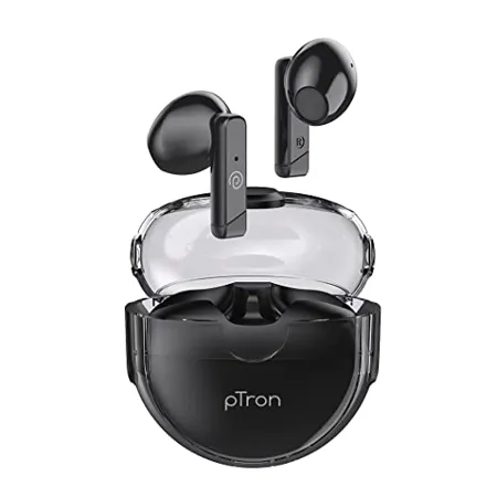 pTron Bassbuds Fute 5 1 Bluetooth Truly Wireless Featherlite TWS in Ear Earbuds with Mic 25Hrs Playtime 13Mm Dynamic Driver Immersive Audio Touch Control Voice Assistance Fast Charging Black 