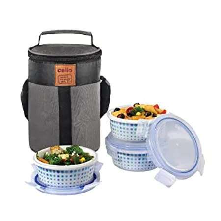 Cello Cool Dots Opalware Lunch Box with Jacket 3 Containers Lunch Box 300ml